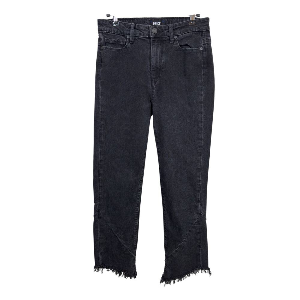 PAIGE Hoxton Straight Jeans Womens 27 Black Lace Ruffle Raw Hem